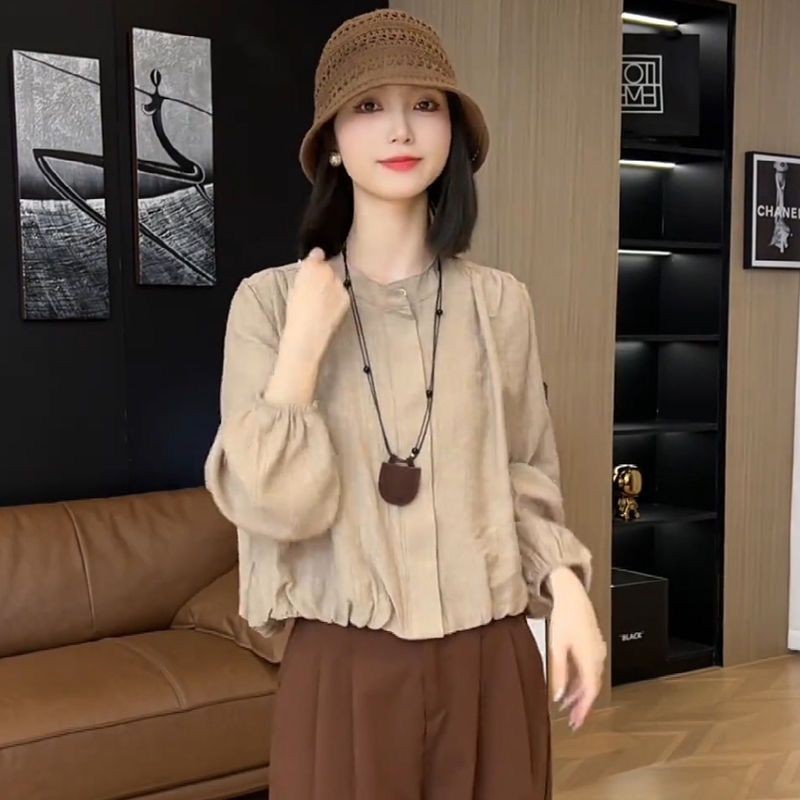 ย้อนยุคฝรั่งเศสแฟชั่นปกเนื้อพัฟแขนลดอายุเสื้อตัวเล็กผู้หญิงอินเทรนด์แฟชั่นต้นฤดูใบไม้ร่วงสไตล์ใหม่เฉพาะจีบสั้นแจ็คเก็ตเสื้อผ้าผู
