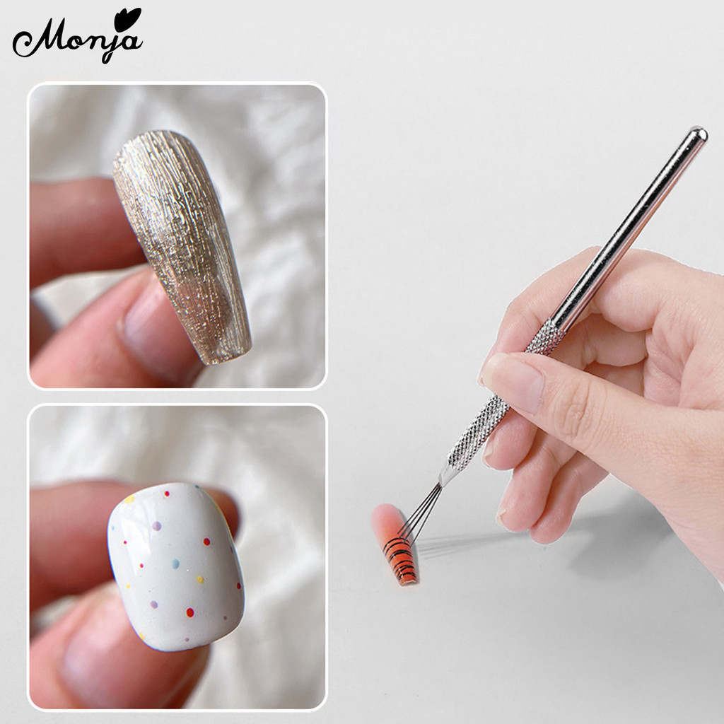 Monja เล็บศิลปะ 7 เข็มปากกา Bendable สแตนเลสอายไลเนอร์แปรงลายเส้นจิตรกรรมเล็บออกแบบ DIY