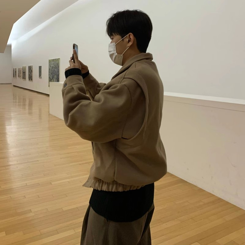 เสื้อแจ็คเก็ตผู้ชายแฟชั่นแบรนด์ ชุดทํางาน คอตั้งผ้าขนสัตว์สไตล์อังกฤษ ซอก ออกแบบ ชุดเบสบอล - รูปที่ 7