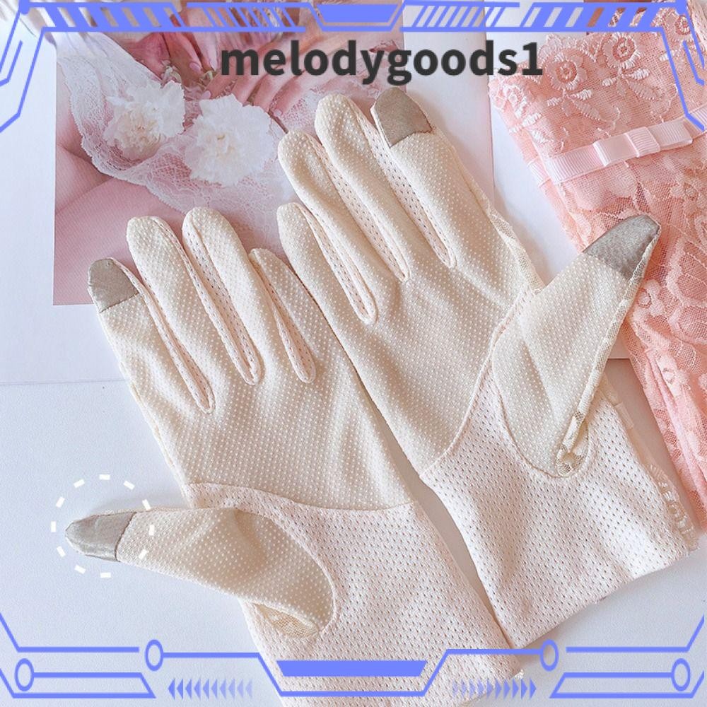 Melodygoods1 ถุงมือป้องกันแสงแดดผู้หญิงลูกไม้ผ้าไหมน้ําแข็งฤดูร้อน