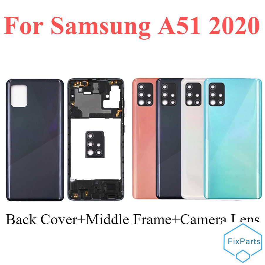 สําหรับ Samsung A51 2020 A515 ฝาหลังแบตเตอรี่ + กรอบกลาง Bezel กล้องเปลี่ยนเลนส์กระจก