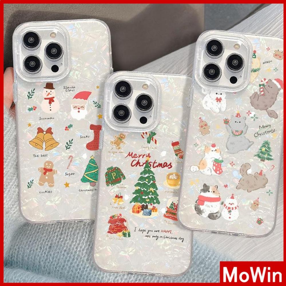 Mowin - เคส iPhone 16 Pro Max สีสันสดใส เปลือกหอยโฮโลแกรม เลเซอร์ เคสใส TPU ซานตาคลอสน่ารัก นิ่ม สำหรับ iPhone 15 14 Pro max 13 12 11 XR XS 7 8Plus