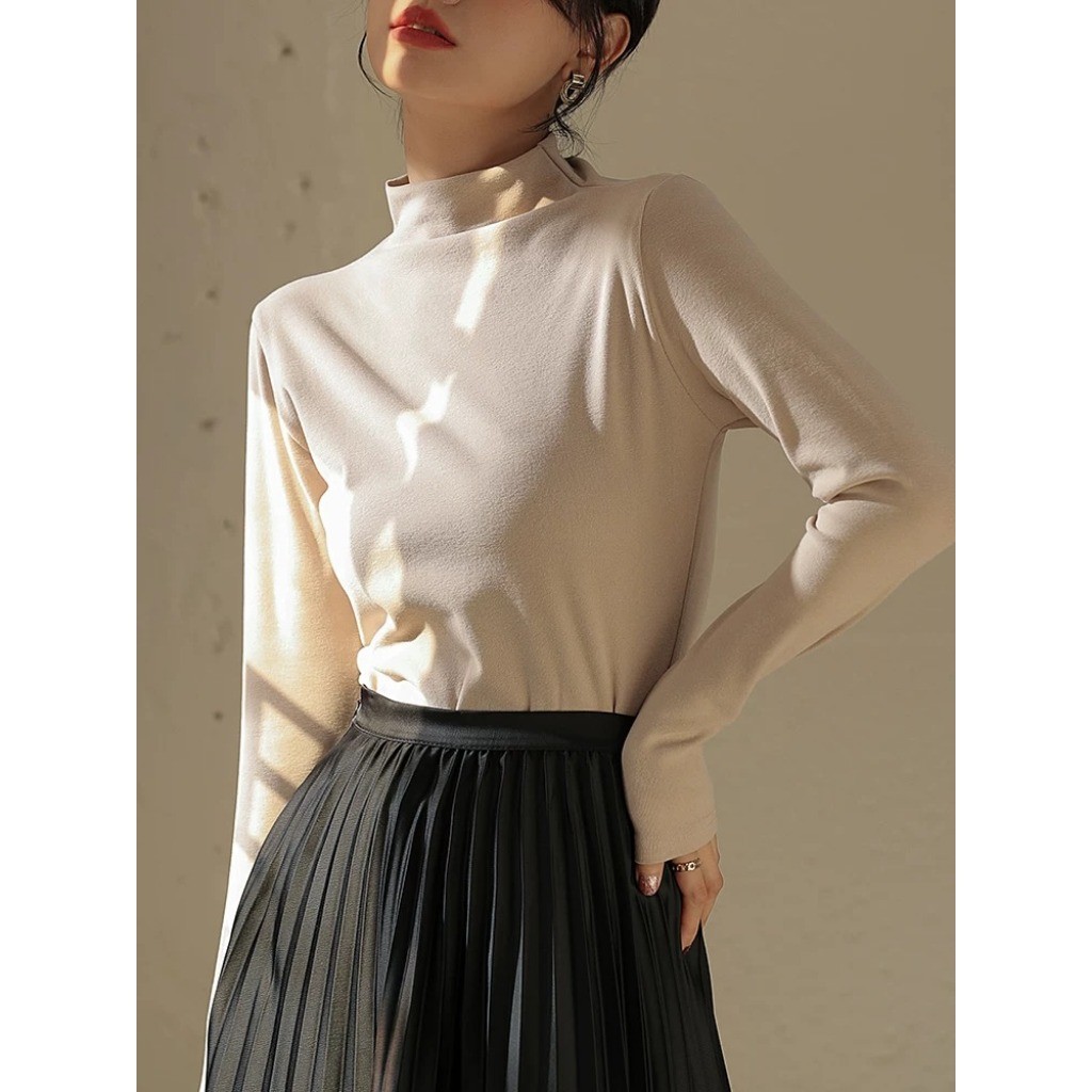 (พร้อมส่งจากกรุงเทพ🇹🇭) เสื้อยืดแขนยาวผ้าฟลีซทรงเข้ารูปสำหรับผู้หญิงแฟชั่นใหม่เสื้อท่อนล่างสไตล์เกาหลีแบบยืดหยุ่น - รูปที่ 2