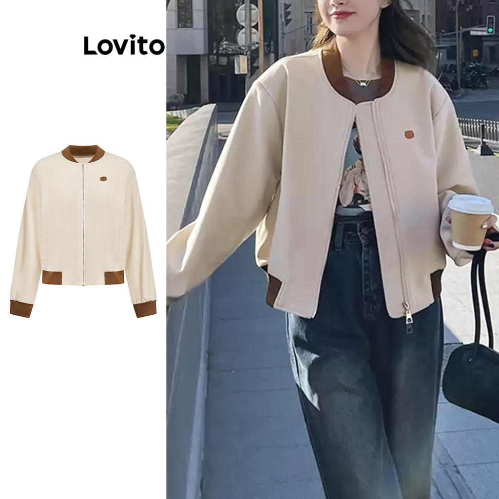 Lovito แจ็คเก็ตสีพื้นเรียบๆ ลำลองสำหรับผู้หญิง AD1061189