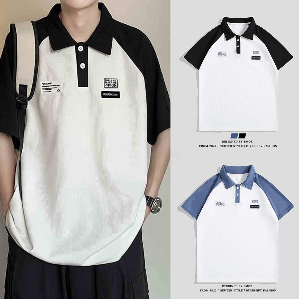 DODO#.พร้อมส่ง เสื้อคอปกแขนสั้นทรงโอเวอร์ไซส์ แนววัยรุ่นเทสดี ใส่ได้ทั้งชายและหญิง#“2619”Women Lady Clothing