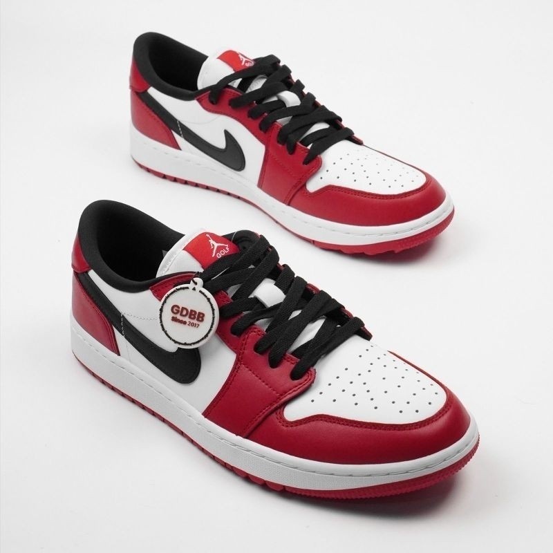 Nike Air Jordan 1 Retro LOW Golf ชิคาโกสีขาวสีดำสีแดง