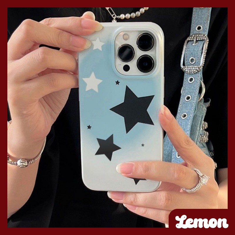 Lemon - เคสโทรศัพท์มือถือ ซิลิโคนนิ่ม กันกระแทก ลายดาวห้าแฉก แต่งไล่โทนสีฟ้า แวววาว สีขาวแวววาว สําหรับ 14pro 14promax 13 13pro 13promax 11 12 12pro 12promax 12promax XR XSMAX 7P 8P