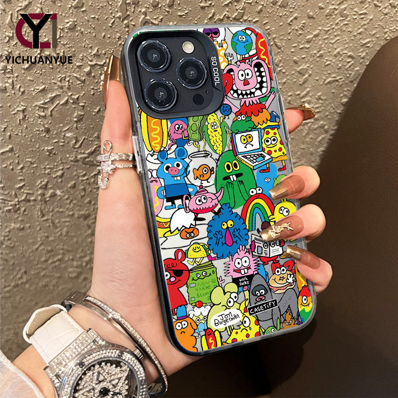 สำหรับ iPhone 13 16 15 7Plus 14 12 11 Pro MAX 8 6 7 6S Plus XR XS MAX Cute Monster Style กรณีโทรศัพท์ซิลิโคนสีดำหรูหรา