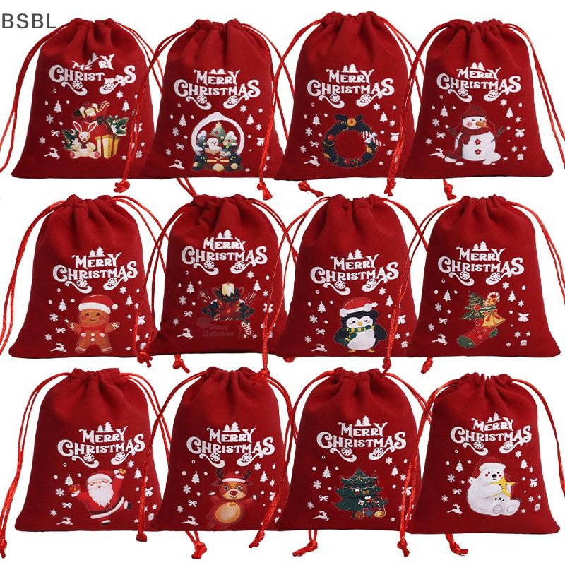Bsbl Drawstring กระเป๋ากํามะหยี่คริสต์มาสสีแดงถุงบรรจุภัณฑ์ของขวัญ Candy บิสกิตกระเป๋า Merry Christmas สร้อยข้อมือกระเป๋าเก็บเครื่องประดับ BL