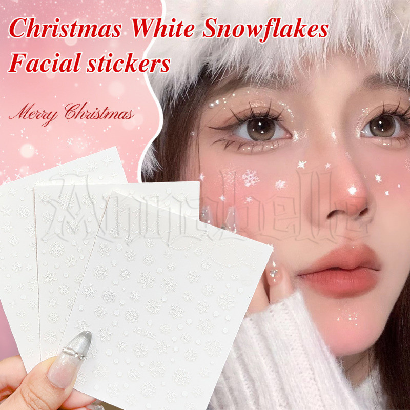 คริสต์มาสสีขาวเกล็ดหิมะสติกเกอร์ใบหน้า-ตาส่องแสงสติกเกอร์- ทําเอง สติกเกอร์เล็บ-เต้นรําพรรคแต่งหน้าสติกเกอร์-กาวในตัวสักชั่วคราว-เทศกาลร่างกายศิลปะตกแ