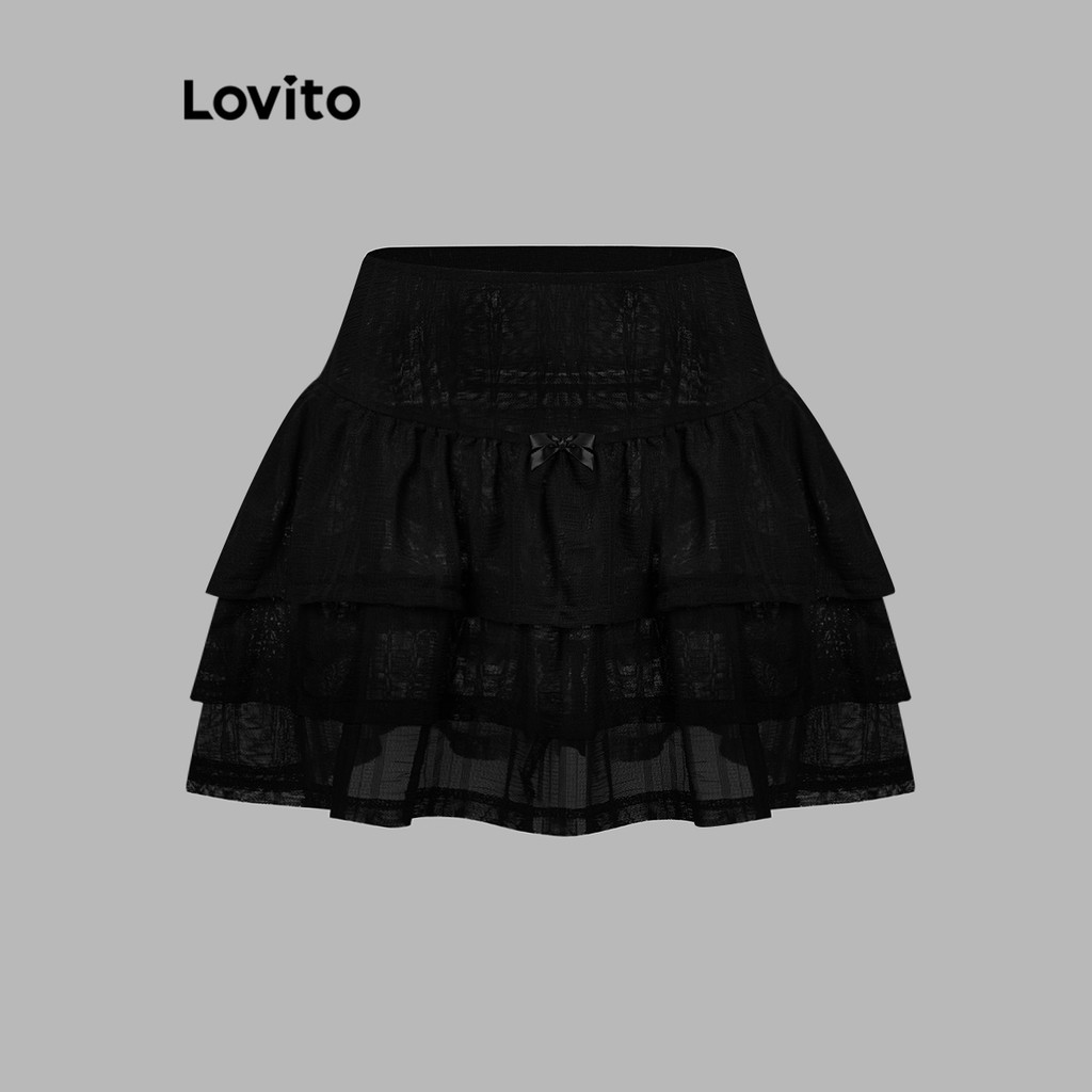 Lovito กระโปรงทรงเลเยอร์สีพื้นลำลองสำหรับผู้หญิง L110AD241