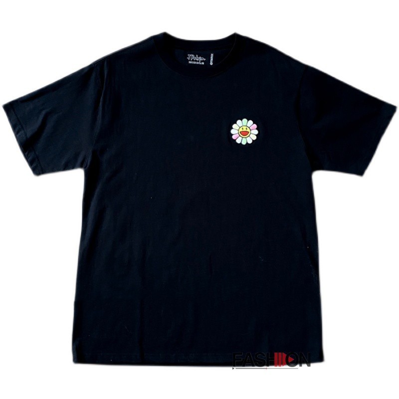 Takashi Murakami Murakami ดอกทานตะวันสีสันสดใสพิมพ์ผ้าฝ้ายแท้ผู้ชายผู้หญิงเสื้อยืดแขนสั้น