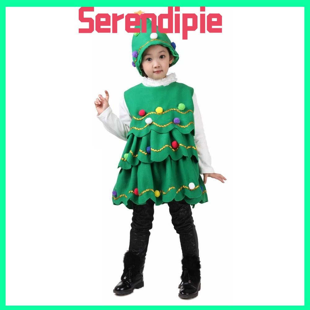 ชุดต้นคริสต์มาส SERENDIPIE ชุดเด็กโพลีเอสเตอร์ Leeveless หมวกการ์ตูนประสิทธิภาพเครื่องแต่งกายคอสเพลย์เด็ก