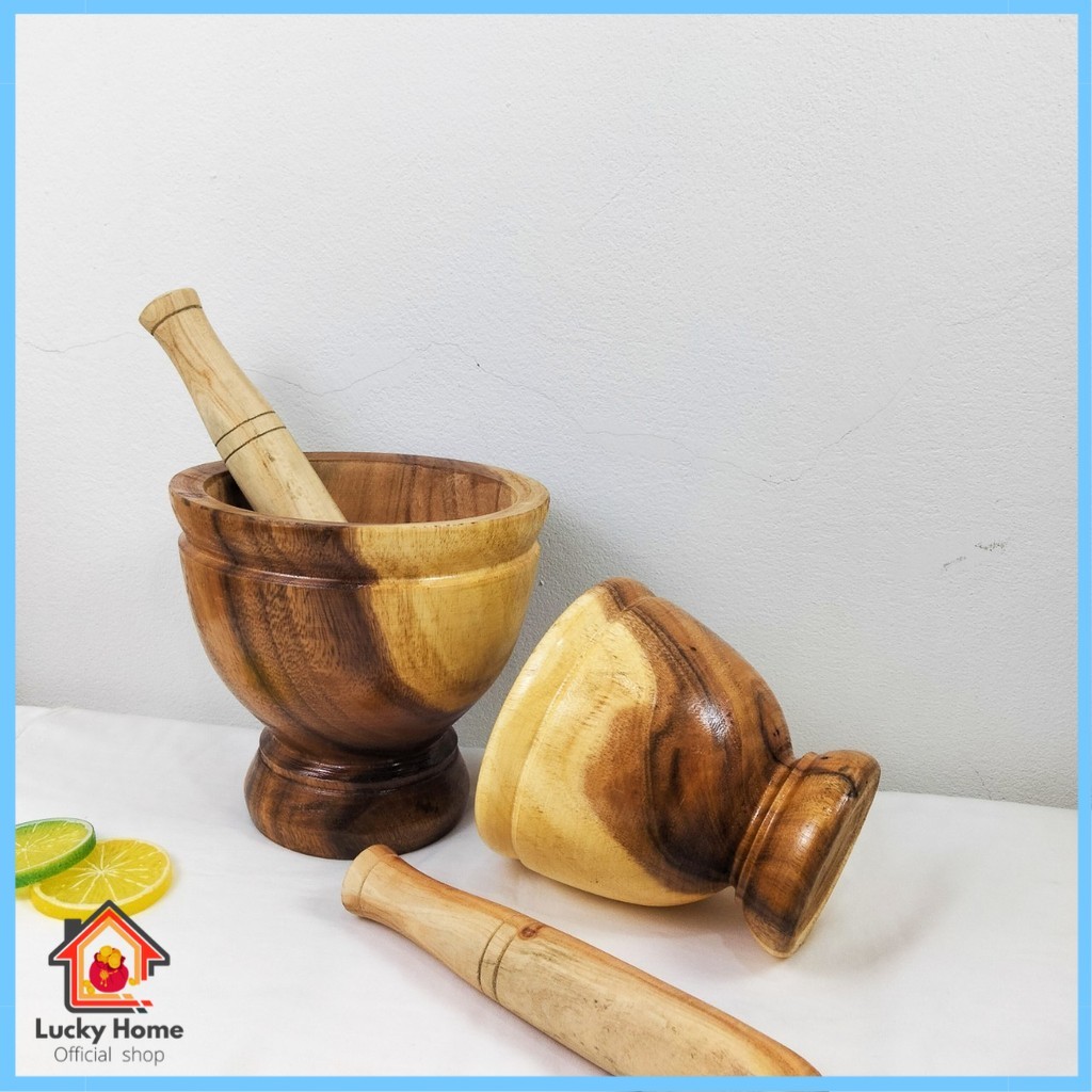 ครก ครกส้มตำ ครกไม้ส้มตำ  ครกไม้ รุ่น ธรรมชาติ ครกส้มตำไม้ 7 นิ้ว 9 นิ้ว 10 นิ้ว แถมฟรี สาก มีหลายขน