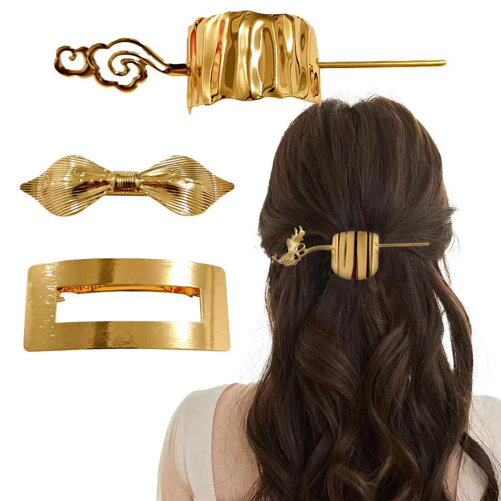แฟชั่นกิ๊บติดผมหรูหรา Pins หญิงสาวผม Sticks เจ้าสาวอุปกรณ์เสริมผมสีทองโลหะ Hairpins