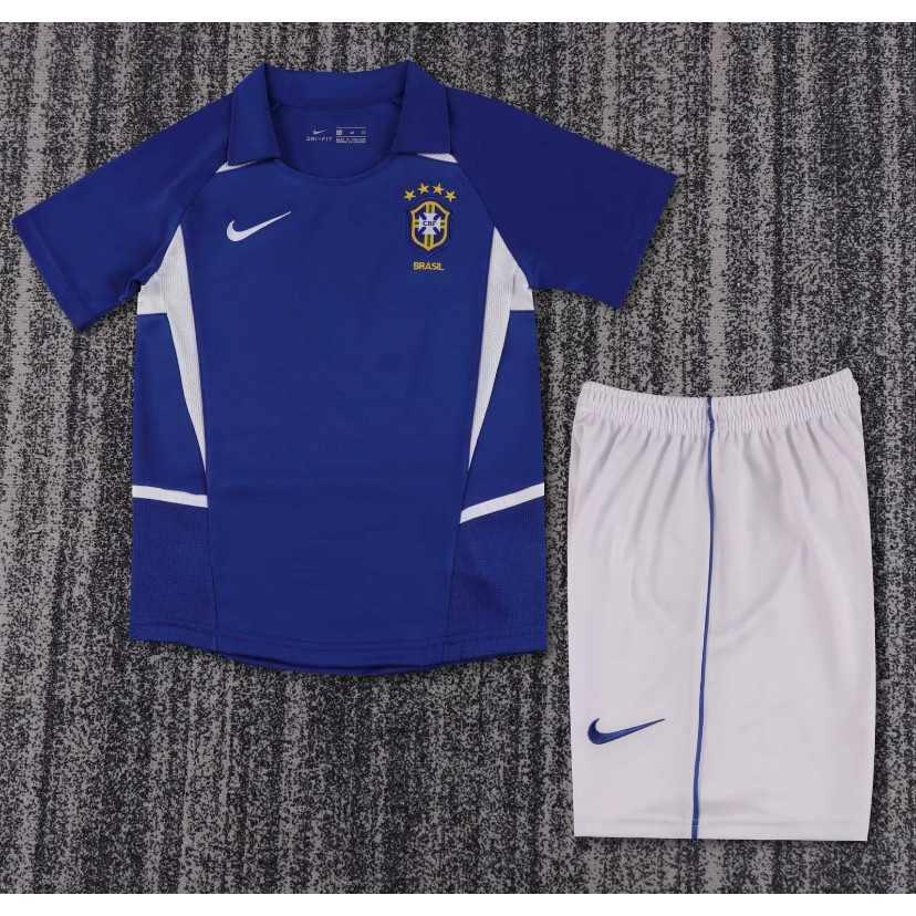 kids2002 Brazil Away Top+shorts Football Retro Suit