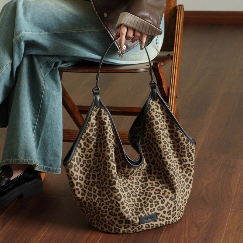 LHL BOUTIQUE leopard bag กระเป๋าสะพายข้าง ลายเสือดาว  เบา ถุงใบใหญ่ tote bag