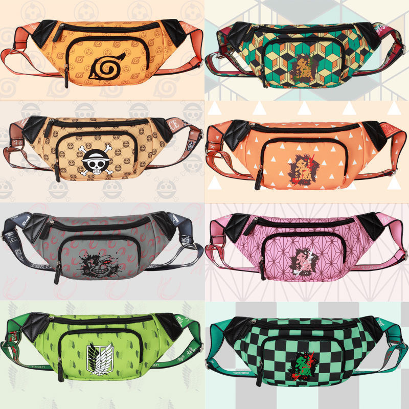 กระเป๋าสะพายลายอะนิเมะ Ghost Mig Blade Naruto One Piece กระเป๋าคาดเอวกระเป๋าคาดเอวนักเรียนกระเป๋าสะพายข้างคู่รัก