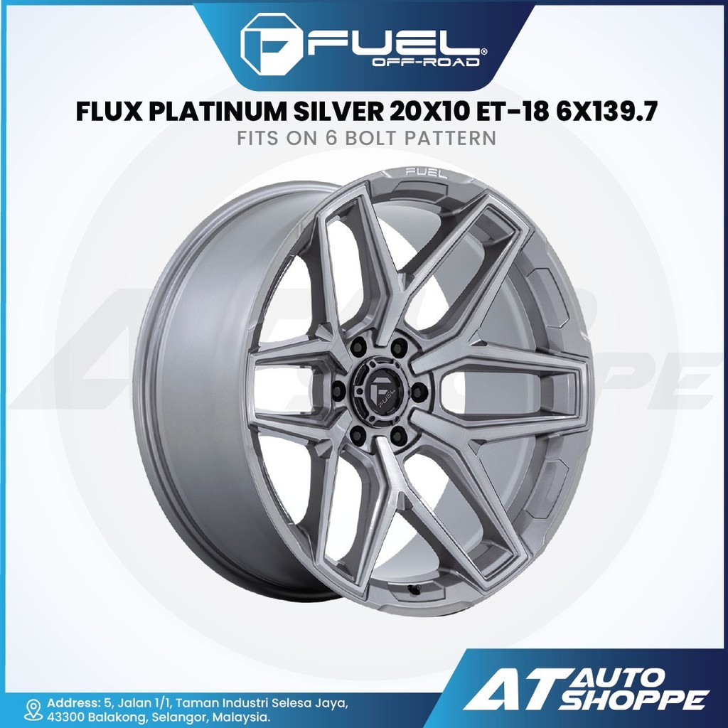 น้ํามันเชื้อเพลิง Offroad Flux Platinum Silver 20x10 ET-18 6x139.7 (1 ชิ้น) ขอบ 4x4