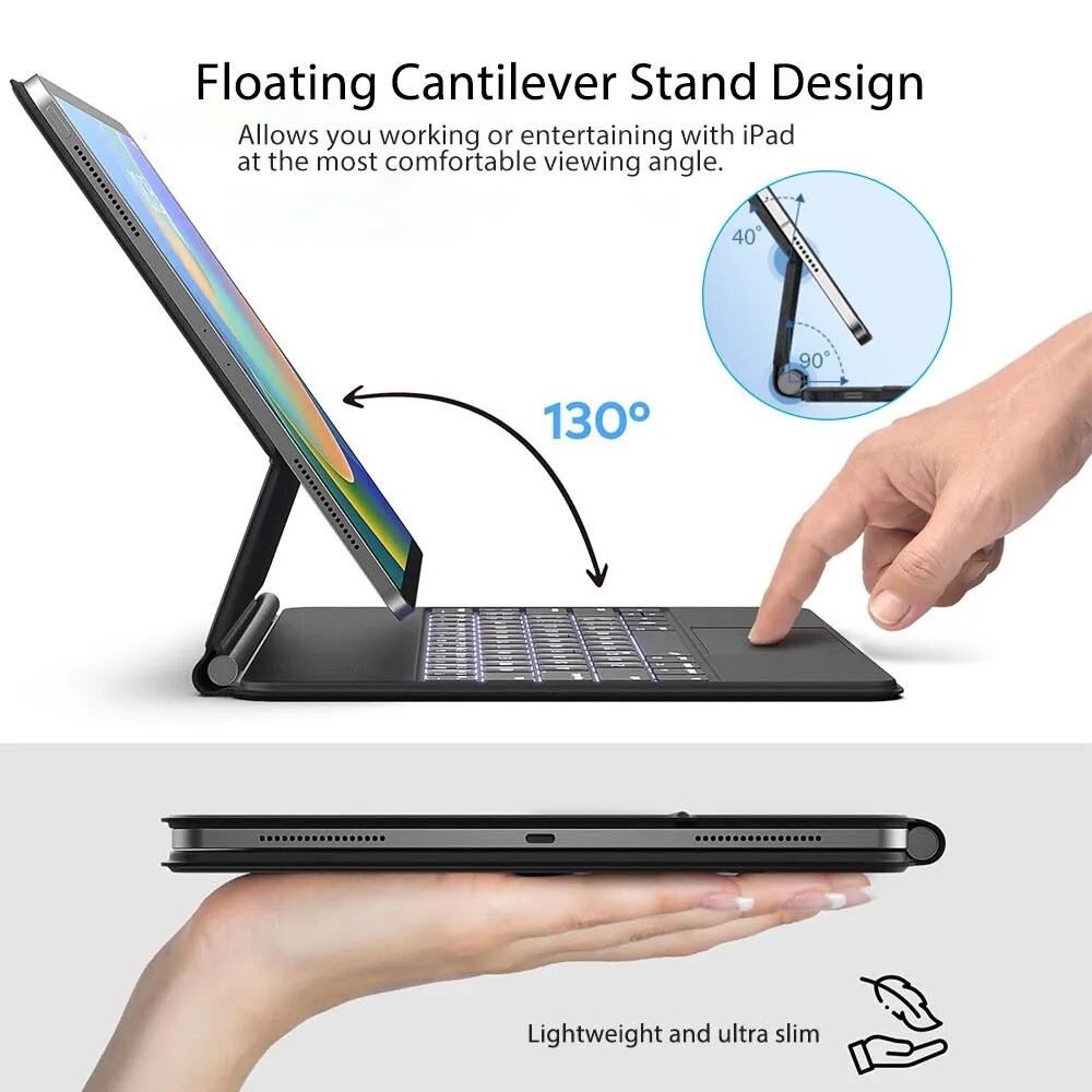 คีย์บอร์ดแม่เหล็กลอยสําหรับ iPad 11 Pro 11 10 10.9 Air M3 2025 Air5 4 12.9 2018-2022 Keyboard ไร้สายแบ็คไลท์คีย์บอร์ดเคส
