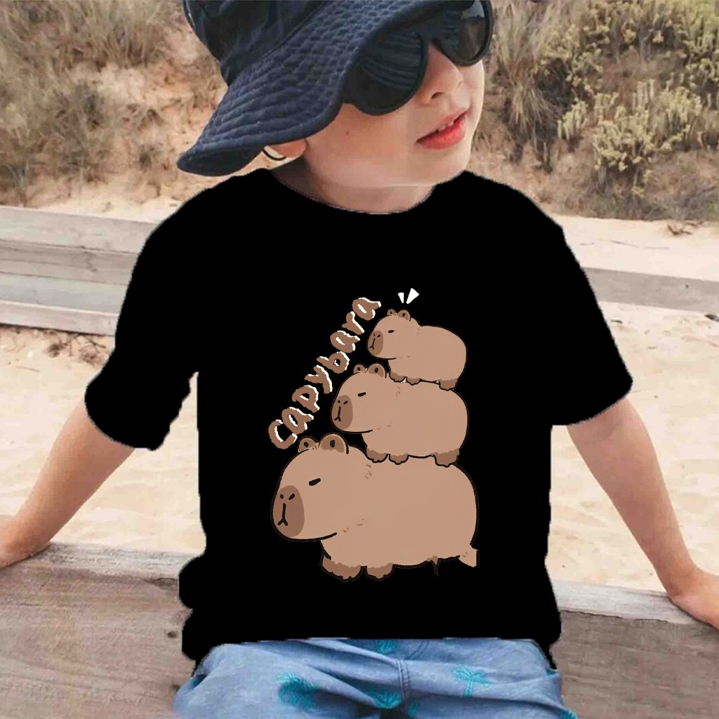 (จัดส่งตลอด 24 ชั่วโมง)KIDS PRINCESS Capybara Children's T-shirts คาปิบารา เสื้อยืดพิมพ์ลายกราฟิก A317