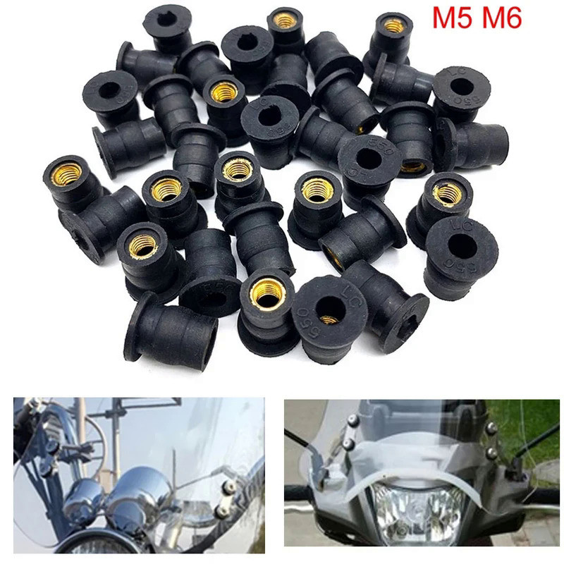 M5 M6 Motorcycle Windshield Screws Bolts Nut Metric Rubber Well Nuts 10/20/50/100pcs Fastener Screws
