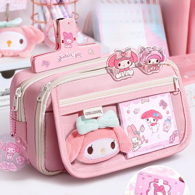 กล่องดินสอ My Melody, กล่องดินสอ Sanrio ความจุขนาดใหญ่, กระเป๋าเก็บเครื่องเขียนสีชมพูสำหรับเด็กผู้หญิง, กล่องดินสอโปร่งใส, ชุดเครื่องเขียน My Melody