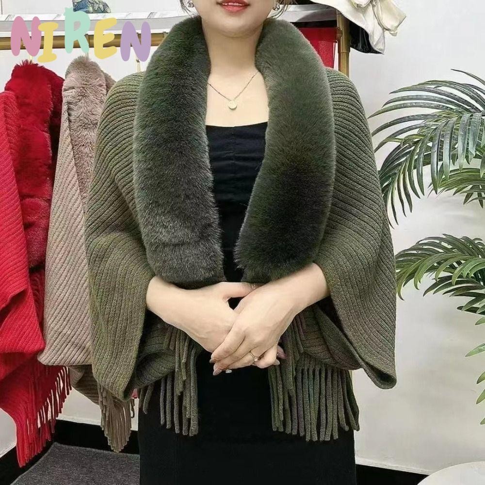 Niren ถักผ้าคลุมไหล่ชุดราตรีงานแต่งงานคาร์ดิแกน Cape ฤดูหนาว Warm