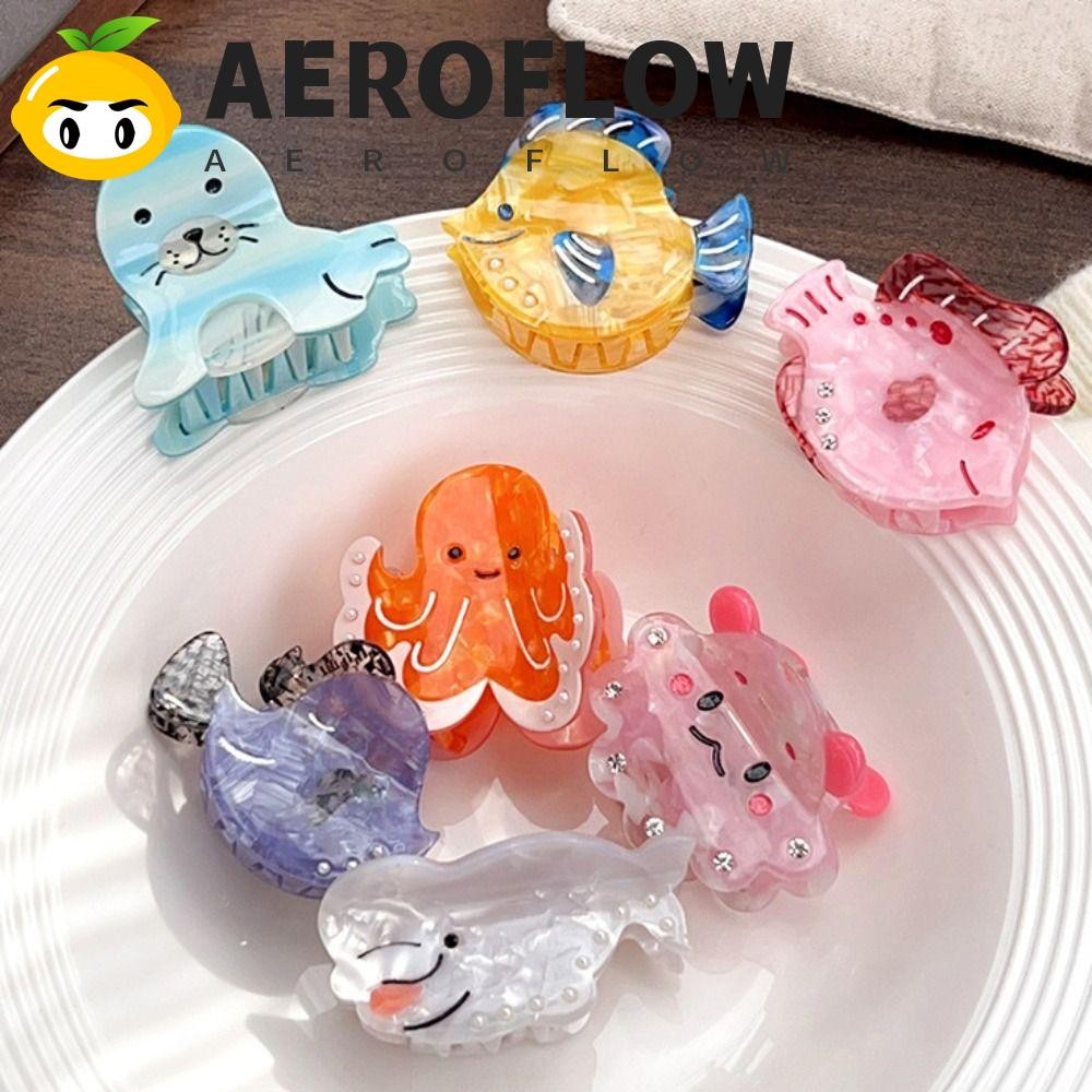 Aeroflow กรงเล็บผมสัตว์ทะเล,กิ๊บติดผมสัตว์มหาสมุทรน่ารักสไตล์เกาหลี,สร้างสรรค์กรดอะซิติกปลาปลาหมึกยักษ์คว้าคลิปสาว