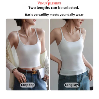 2 in 1 Cotton U-neck fixed-cup เสื้อกล้าม, bra-top, basic white black Grey Camisoles