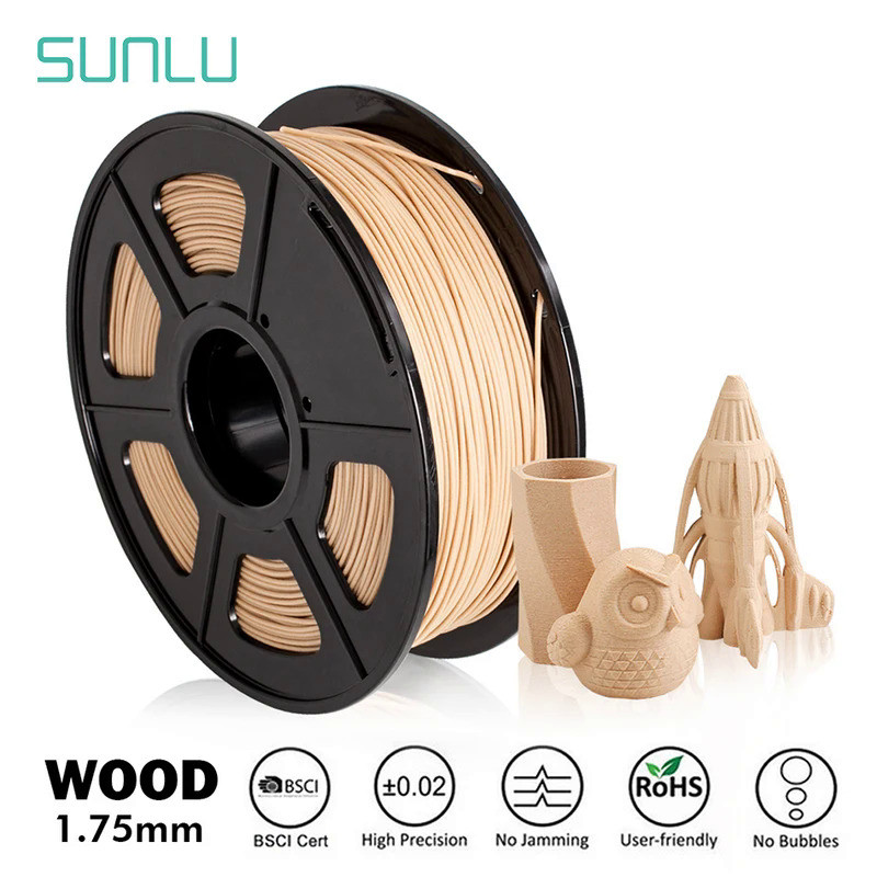 SUNLU WOOD 1KG PLA Filament 1.75MM No Bubble No Knot Biodegradable Printing Ornament Tree Artwork Wo