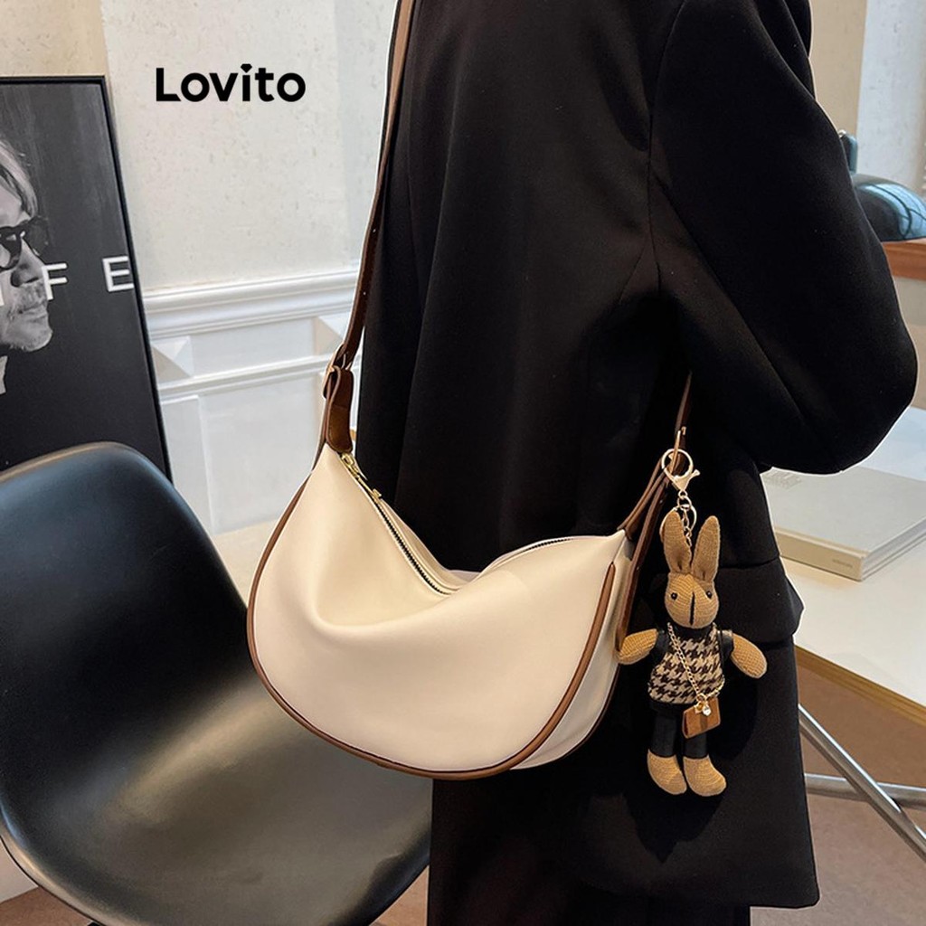 Lovito กระเป๋าสะพายไหล่ขนาดเล็กแบบเรียบง่ายพร้อมซิป สัมผัสแห่งความหรูหรา ความจุขนาดใหญ่ สำหรับผู้หญิง LFA56005