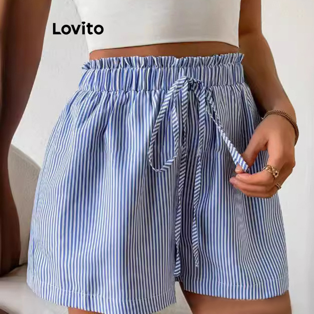 Lovito ลูกไม้ลายทางลำลองสั้นสำหรับผู้หญิง LNL71208