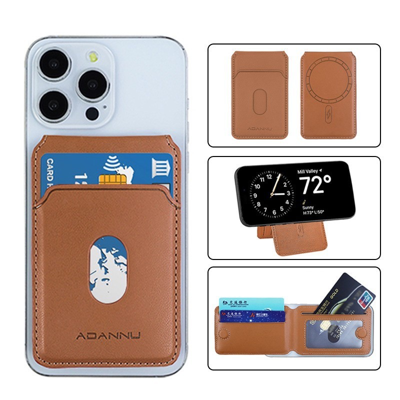 กระเป๋าใส่บัตรแม่เหล็กสำหรับโทรศัพท์มือถือใช้ได้กับ iPhone กระเป๋าใส่บัตรโทรศัพท์มือถือ MagSafe หนังบางเฉียบ