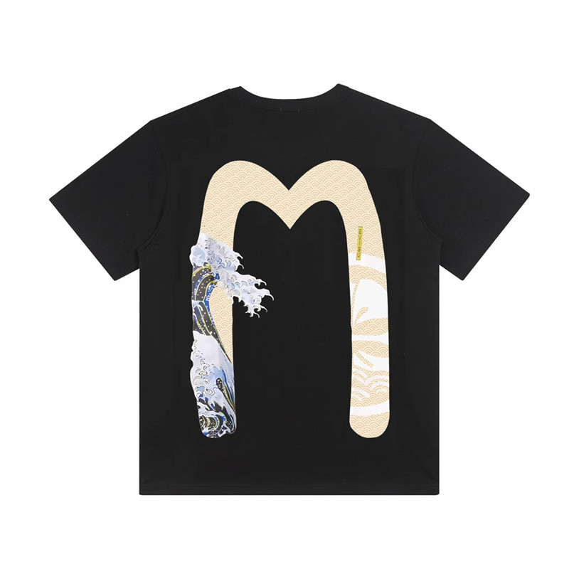 เสื้อยืดแขนสั้นผ้าฝ้ายสำหรับผู้ชายและผู้หญิง สไตล์แฟชั่น ไซ즈ใหญ่ ลายตัวอักษรคลื่น สบายๆ ในฤดูร้อน