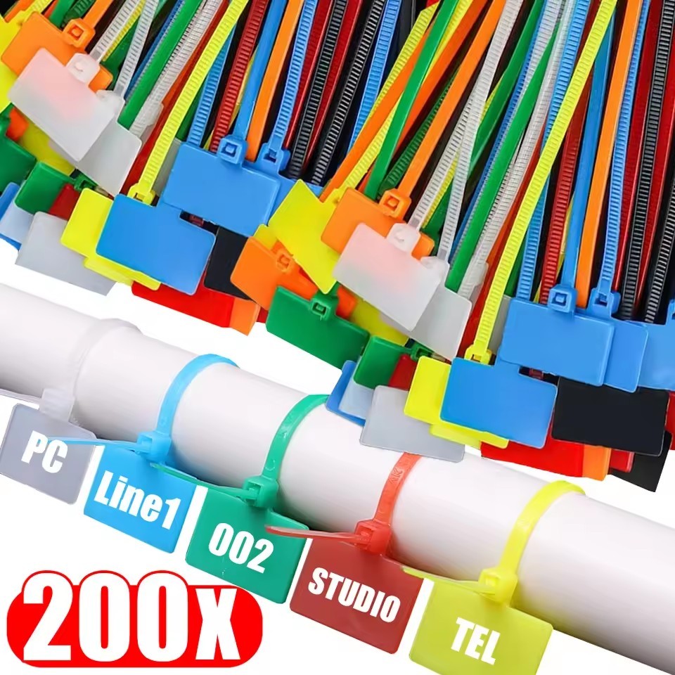 500pcs Self-Locking ซิปสายผูกกันน้ําตาข่าย Marker แท็กไนลอนป้ายเครื่องหมายตาข่ายการจัดการลวดคลิป