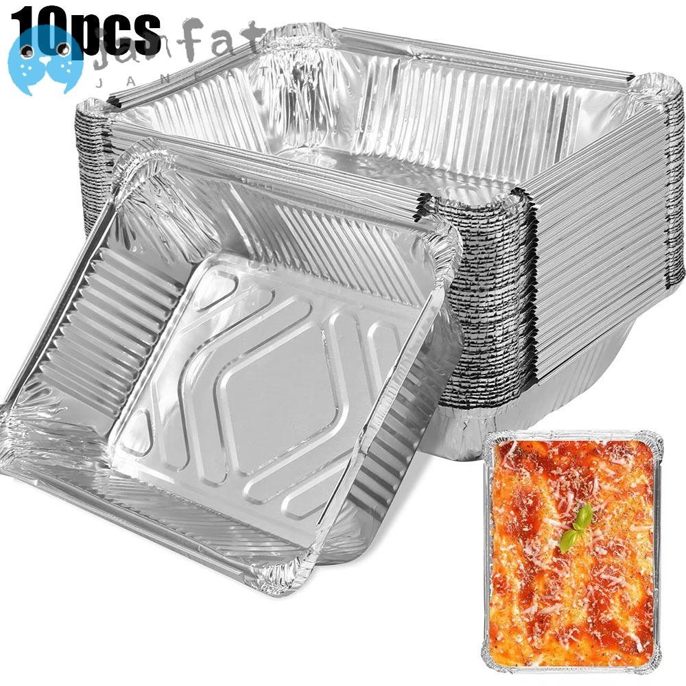 Janfat 10 ชิ้นฟอยล์ภาชนะบรรจุอาหาร,ทิ้งพร้อมฝาปิดถาดอลูมิเนียมฟอยล์,Non-Stick Squareทําอาหารครัวเครื่องมือบาร์บีคิวชามเบเกอรี่