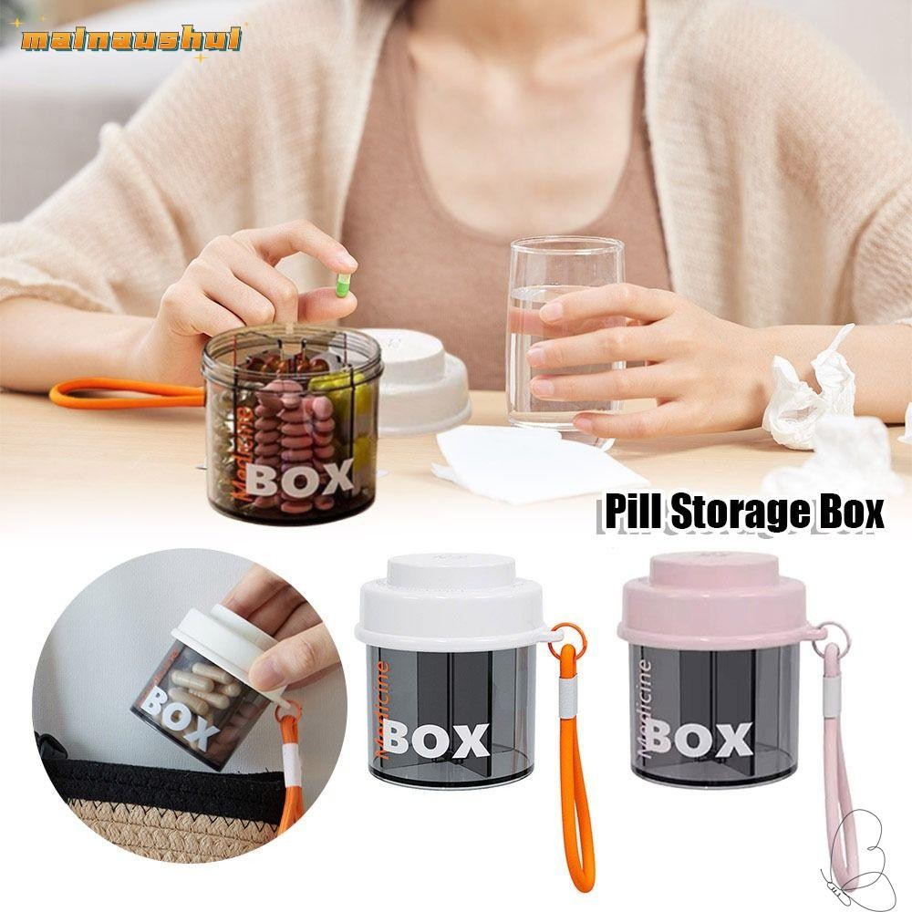 Mainaushui Pill , Lanyard with Lid Pill Storage Box, Visual Window Rotatable Pill Box