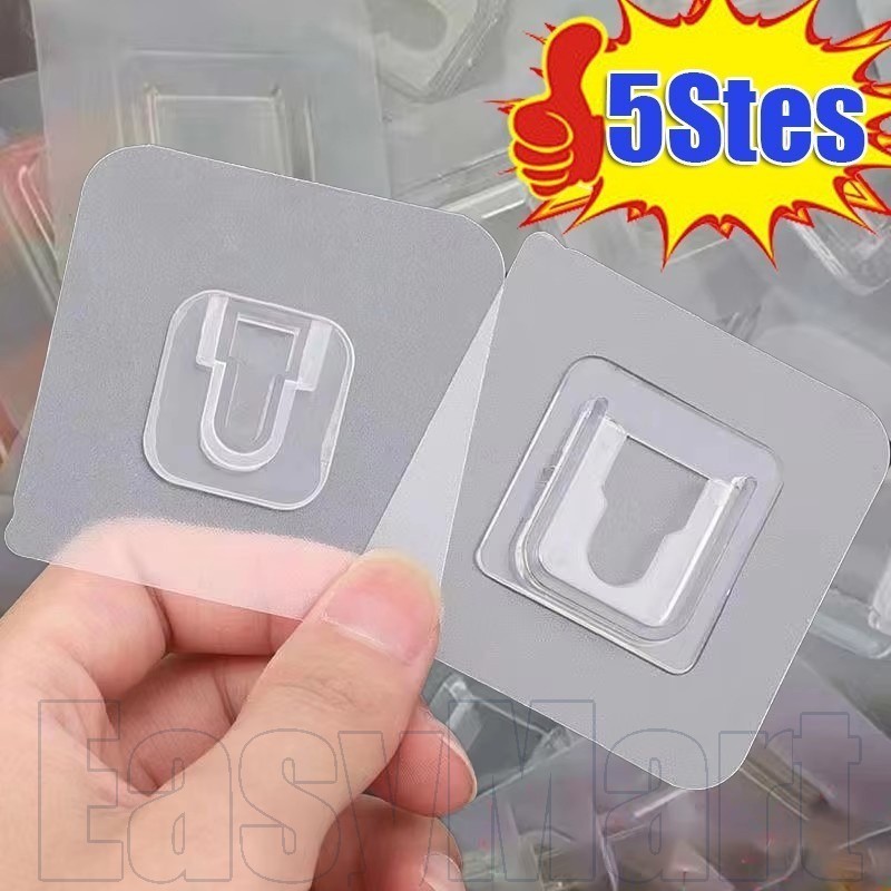 1/3/5sets Snap Fastener Hook - ไม้แขวนเสื้อกาว - อเนกประสงค์ ติดผนัง กาวในตัว กันน้ํา - สําหรับกล่องกระดาษ กรอบรูป แถวซ็อกเก็ต - ชั้นเก็บของ