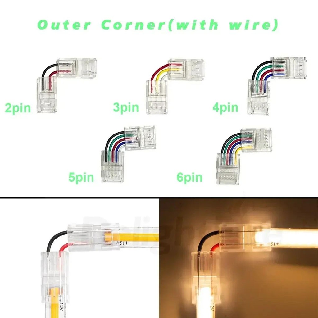 Cob LED L/H รูปร่างปรับ Strip Connector 2/3/4pin สายไฟตัวเชื่อมต่อสําหรับ 8 มม.10 มม.COB 5050 2835 ไ