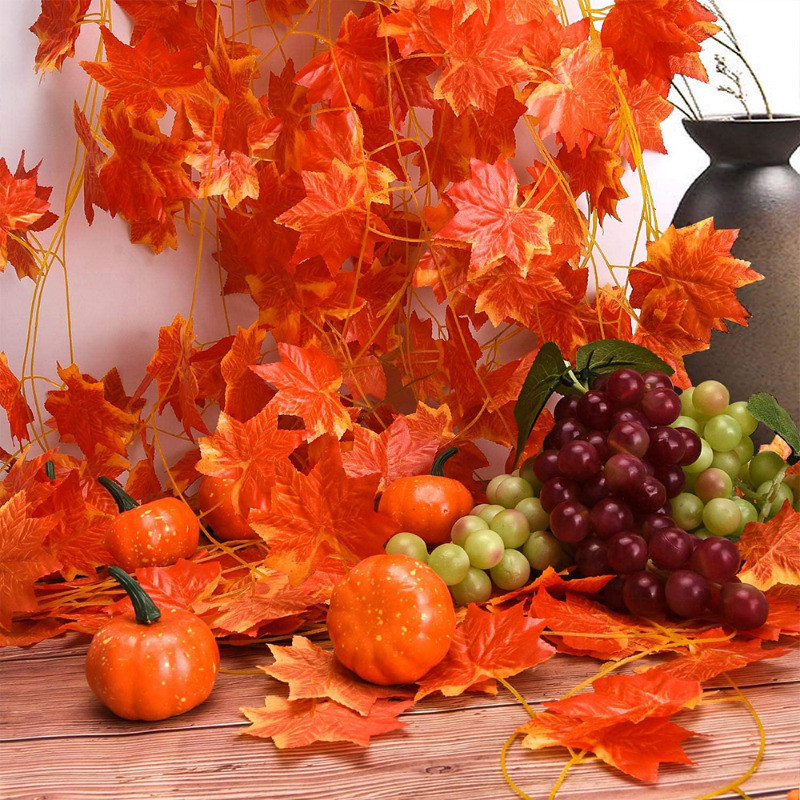 1/3/5strings ใบเมเปิ้ลประดิษฐ์-ฤดูใบไม้ร่วงงานแต่งงานตกแต่งพืช-จําลอง Maple Leaf String-ตกแต่งสวนใบ Vine-สีแดงดอกไม้ปลอม - รูปที่ 3