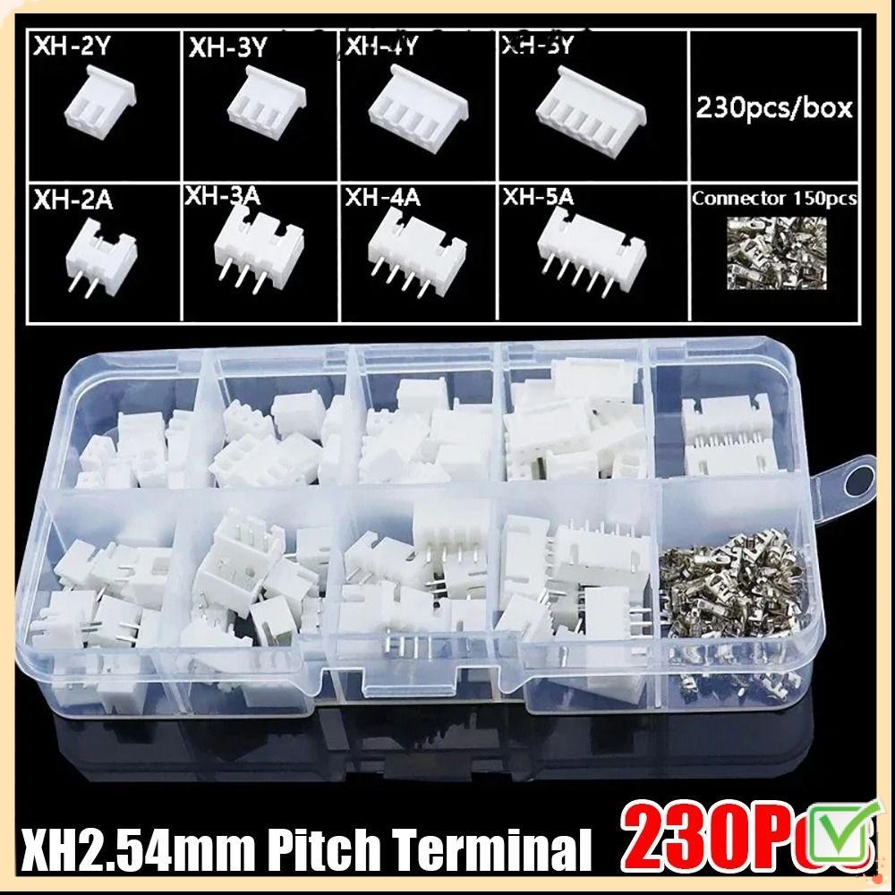 Refinement 230 ชิ้น Pin Connector, ชายและหญิงชุด 2.54 มิลลิเมตร Pitch Terminal, 4 ค่า 2p 3p 4p 5pin XH2.54 Terminal Connector Kit