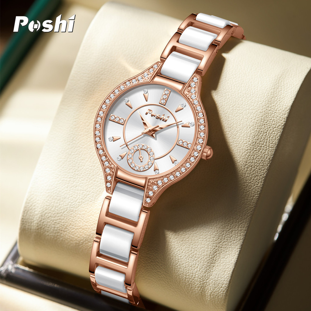 [พร้อมกล่อง]POSHI Luxury Elegance สแตนเลส Rosegold Luminous กันน้ํานาฬิกาสุภาพสต