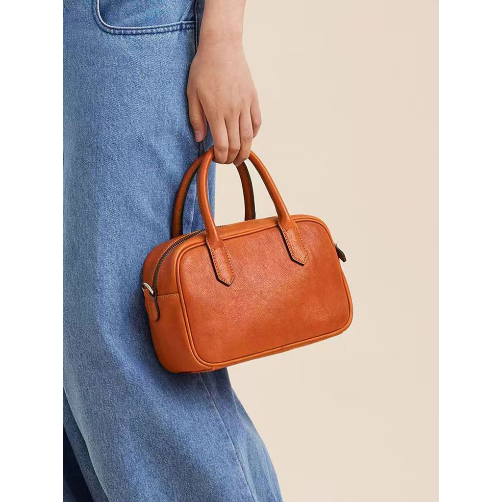 Qiuzhen หนังแท้ชุดแคบกว้าง-กระเป๋าโบว์ลิ่งกว้างกว้าง