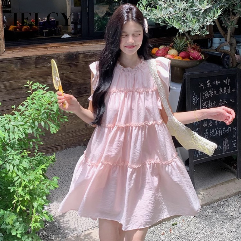 IELGY ชุดเดรสสีชมพูผู้หญิงฤดูร้อนชุดเดรสสไตล์หวานใหม่