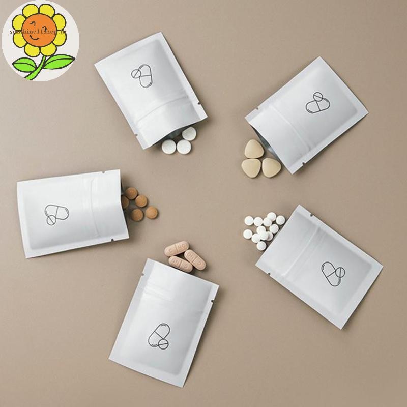 Sunshop 30 ชิ้น Mini Pill Dispenser กระเป๋าแบบพกพา Self-Sealing กันน้ําองค์กรเก็บหนาอลูมิเนียมฟอยล์ถุงยา TH