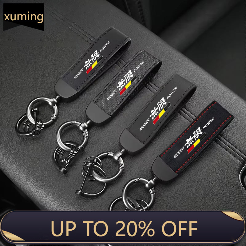 Xm Honda Mugen Power รถหนังนิ่มหนังพวงกุญแจจี้ Key Chain ผู้ถือคาร์บอน Patter กุญแจรถ Trinket พวงกุญแจสําหรับ City Civic Fit Jazz HRV BRV CRV WRV Brio ประเภท RS RS RS RS อุปกรณ์เสริม