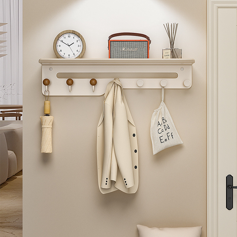 ชั้นวางของติดผนังพร้อมตะขอมัลติฟังก์ชั่ entryway ตะขอแขวนผนังตะขอเสื้อผนังแร็ค - รูปที่ 4