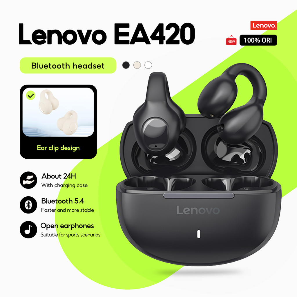 Lenovo EA420 หูฟังไร้สายบลูทูธ TWS U-รูปคลิปหูประเภทหูฟังบลูทูธ 5.4 Touch Control อายุการใช้งานแบตเตอรี่ยาวนานพร้อมไมโครโฟน