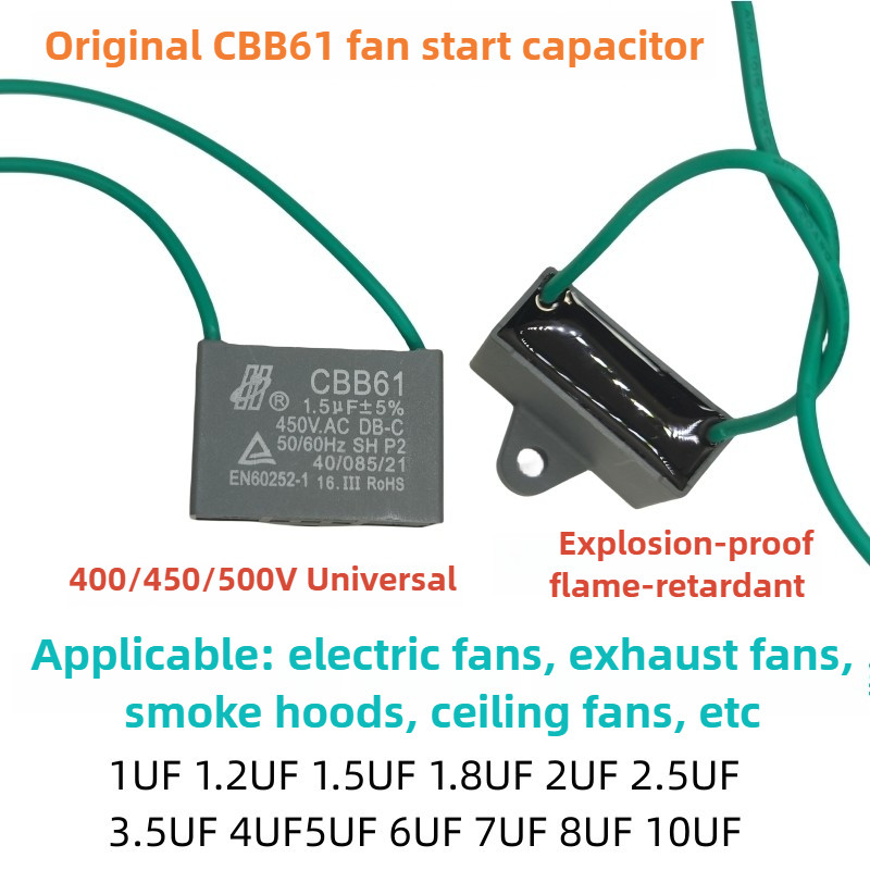 ‌Original CBB61 450V Capacitor 1UF 1.2UF 1.5UF 1.8UF 2UF 2.2UF 2.5UF 3UF 3.5UF 4UF 5UF 5.5UF 6UF 6.5